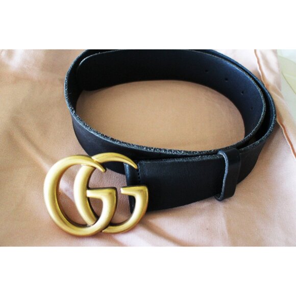 Authentic Black Leather Double GG Gucci Marmont Belt Women's Size 80